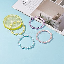 Acrylic Heart & Glass Pearl Beaded Stretch Bracelet for Women&nbsp;BJEW-JB08393