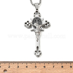 Religion 201 Stainless Steel Enamel Saint Benedict Crucifix Cross Pendant 304 Stainless Steel Box Chain Necklaces&nbsp;SA-CBA3211-03P