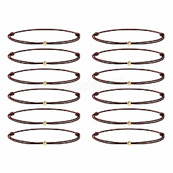 Brass Round Beads Handwoven Polyester Cord 2-Strand Bracelet Sets&nbsp;LY1843-1