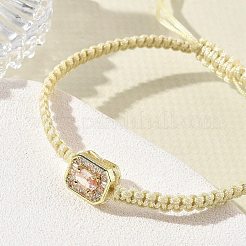 Brass Pave Cubic Zirconia Rectangle Braided Bead Bracelets&nbsp;FB-CBA9090-01