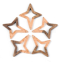 Transparent Resin & Walnut Wood Pendants&nbsp;RESI-S389-020A-B