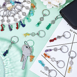 21Pcs 7 Styles Natural Red Jasper Red Aventurine Citrine Green Aventurine Lapis Lazuli Amethyst & Synthetic Turquoise Keychain with Alloy Finding and 304 Stainless Steel Split Key Ring&nbsp;KEYC-GO00010