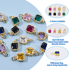 16Pcs 8 Colors Real 18K Gold Plated Brass Inlaid Cubic Zirconia Charms&nbsp;ZIRC-HS0001-05
