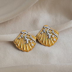 Two Tone 304 Stainless Steel Shell Pearl Stud Earrings for Women&nbsp;IE0729