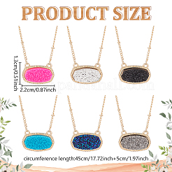 6Pcs 6 Colors Simulated Druzy Resin Oval Pendant Necklaces Set with Alloy Satellite Chains&nbsp;NJEW-AN0001-59