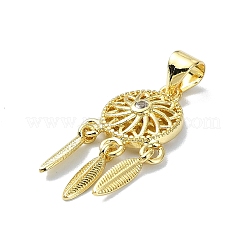 Rack Plating Real 18K Gold Plated Brass Micro Pave Clear Cubic Zirconia Pendants&nbsp;KK-B084-13G-01