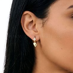 Brass Micro Pave Clear Cubic Zirconia Hoop Dangle Earrings&nbsp;WG840F4-01