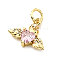 Heart with Wings Brass Micro Pave Cubic Zirconia Charms&nbsp;KK-C134-13G