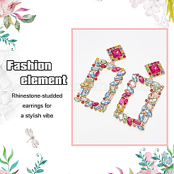 3 Pairs 3 Colors Rhinestone Hollow Out Rectangle Dangle Stud Earrings&nbsp;EJEW-FI0001-12