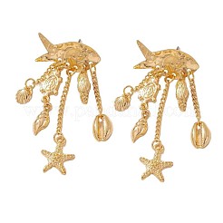 Ocean Theme 304 Stainless Steel Porcelain Shell Shape Dangle Stud Earrings&nbsp;FS-WGD34F1-06