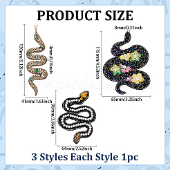 3Pcs 3 Styles Snake Cloth & Rhinestone & Polyester Embroidered Cloth Patch&nbsp;DIY-WR0005-04