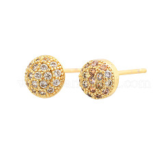 Flat Round Brass Micro Pave Clear Cubic Zirconia Stud Earrings&nbsp;EJEW-H162-05G