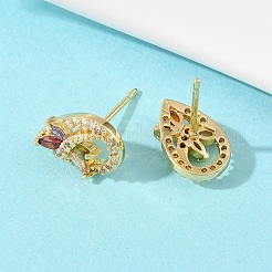 Brass Micro Pave Cubic Zirconia Stud Earrings&nbsp;EJEW-F400-02E-G