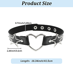 Punk Rock Style Alloy Star Heart Link Imitation Leather Chocker Necklaces&nbsp;NJEW-WH20004-20A