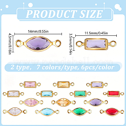 84Pcs 14 Styles Brass Pave K9 Glass Connector Charms&nbsp;KK-DR0001-66