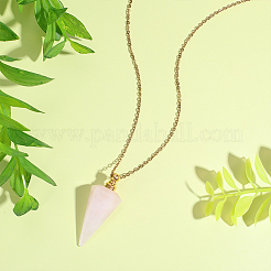 Natural Rose Quartz Faceted Cone Pendant Perfume Bottle Necklaces with 304 Stainless Steel Cable Chain&nbsp;NJEW-WH0002-266E