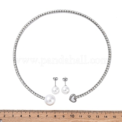 Round Plastic Imitation Pearl Stud Earrings & Rhinestone Cuff Choker Necklaces Sets&nbsp;SJEW-U003-11P
