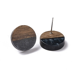 Resin & Walnut Wood Flat Round Stud Earrings with 304 Stainless Steel Pin for Women&nbsp;EJEW-N017-010A-01