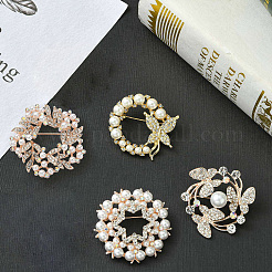 4Pcs 4 Styles Flower & Butterfly Plastic Imitation Pearl Beads Brooch&nbsp;JEWB-CJ0001-29