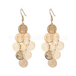 430 Stainless Steel Flat Round Dangle Earrings&nbsp;EJEW-A137-12KCG