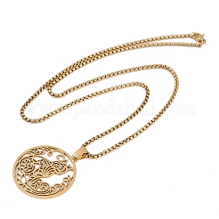 Ring with Cat Shape Pattern 201 Stainless Steel Pendant Necklaces for Men Women&nbsp;LS-NJEW-K283-13G