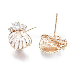 Brass Micro Pave Clear Cubic Zirconia Stud Earring Findings&nbsp;KK-S356-358-NF