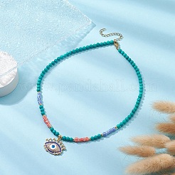 Horse Eye Alloy Enamel Pendant Necklace&nbsp;NJEW-JN04389