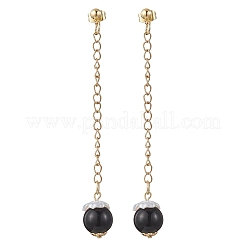 Glass Imitation Pearl Round Tassel Stud Earrings&nbsp;EJEW-JE06453-01