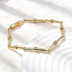 Bamboo Brass Micro Pave Clear Cubic Zirconia Link Chain Bracelets&nbsp;BJEW-C130-05G