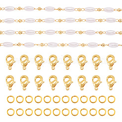 DIY Plastic Pearl Oval Beaded Brass Link Chain Bracelet Necklace Making Kits&nbsp;DIY-TA0009-62
