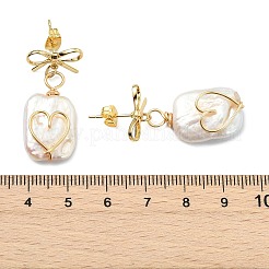 Brass & Natural Baroque Pearl Keshi Pearl Stud Dangle Earrings&nbsp;EJEW-JE07097