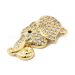 Brass Micro Pave Clear and Black Cubic Zirconia Elephant Connector Charms&nbsp;KK-A296-44A-G
