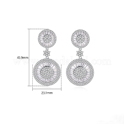 Flat Round Brass Micro Pave Clear Cubic Zirconia Dangle Stud Earrings&nbsp;FS-WG7979A-01