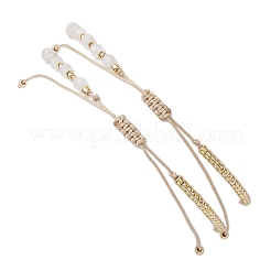 2Pcs 2 Styles Moon & Star Freshwater Shell & Natural Rainbow Moonstone Braided Bead Bracelet Sets&nbsp;BJEW-JB10531