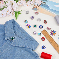 16Pcs 8 Styles Alloy Rhinestone Snap Buttons&nbsp;BUTT-FH0001-034
