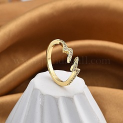 Rack Plating Brass Micro Pave Clear Cubic Zirconia Cuff Finger Rings for Women&nbsp;RJEW-M028-48G