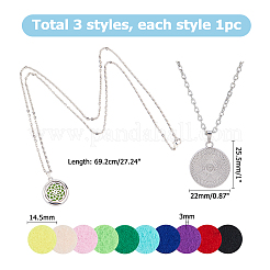 3Pcs 3 Styles Stainless Steel Hollow Essential Oil Diffuser Locket Pendant Necklaces&nbsp;NJEW-HS0001-26B