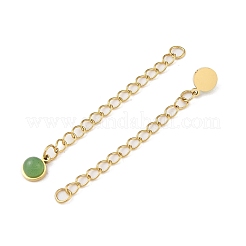 Ion Plating(IP) 316 Surgical Stainless Steel Curb Chain Extender with Natural Green Aventurine Round Charm&nbsp;STAS-A097-01G-13