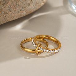304 Stainless Steel Micro Pave Cubic Zirconia Finger Rings for Women&nbsp;XH8131