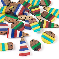 24Pcs 12 Styles Epoxy Resin & Walnut Wood Pendants&nbsp;RESI-TA0003-86
