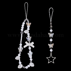 2Pcs Acrylic Imitation Pearl & Glass & Alloy Mobile Straps&nbsp;HJEW-FG00032