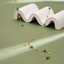 925 Sterling Silver & Synthetic Turquoise Round Ball Tassel Y Necklaces for Women&nbsp;SE-CBA9BBC-18G