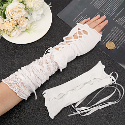2 Pairs 2 Styles Polyester Bandage Long Lace Oversleeve Gloves&nbsp;AJEW-GF0010-70B