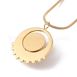 Natural Quartz Flat Round Pendant Necklace with 304 Stainless Steel Snake Chain&nbsp;NJEW-K244-03G