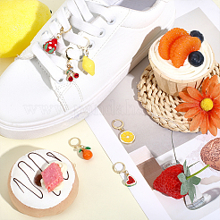 6Pcs 6 Styles Alloy Enamel Rhinestone with Resin Fruit Shoe Charms&nbsp;HJEW-ME00070