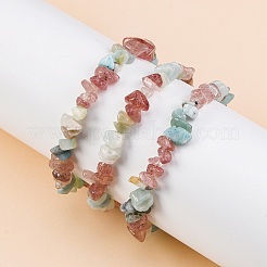 Natural Amazonite & Strawberry Quartz Chip Stretch Bracelets&nbsp;X-BJEW-JB04490-04