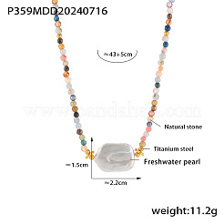 Natural Freshwater Pearl Rectangle Pendant Natural Colorful Tourmaline Beaded Necklaces with Staniless Steel End Chains&nbsp;KJ5122-1