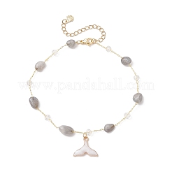 Brass Handmade Natural Labradorite Nuggets Link Chain Alloy Enamel Whale Tail Pendant Anklets for Women&nbsp;AJEW-AN00709-02