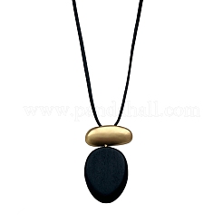 Wood & Alloy Oval Pendant Adjustable Black Waxed Cord Necklaces for Women&nbsp;WG6CE6E-02