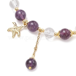 Natural Amethyst & Quartz Crystal Round Beaded Bracelets&nbsp;BJEW-JB11936-01